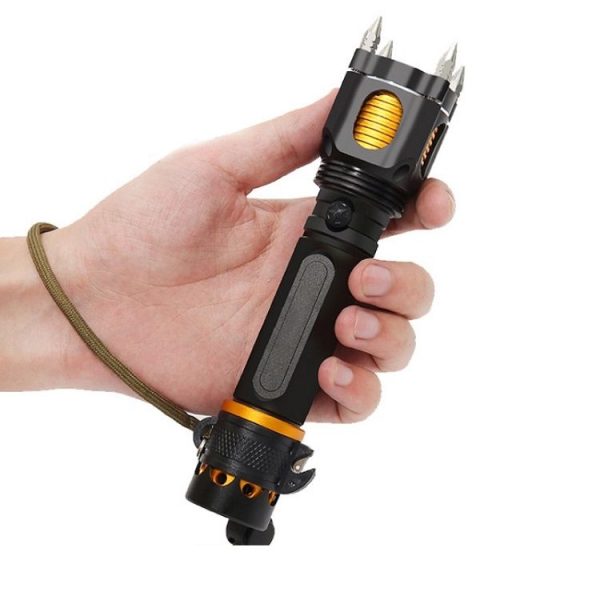 Outdoor LED T6 Strong Light Rechargeable Flashlight Car Safety Hammer Multi-Function Aelf-Defense Flashlight (Single Flashlight) - Image 5