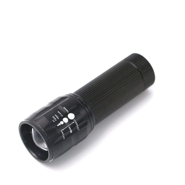 2 PCS Three-Speed Zoom LED Flashlight Mini Aluminum Flashlight (Black)