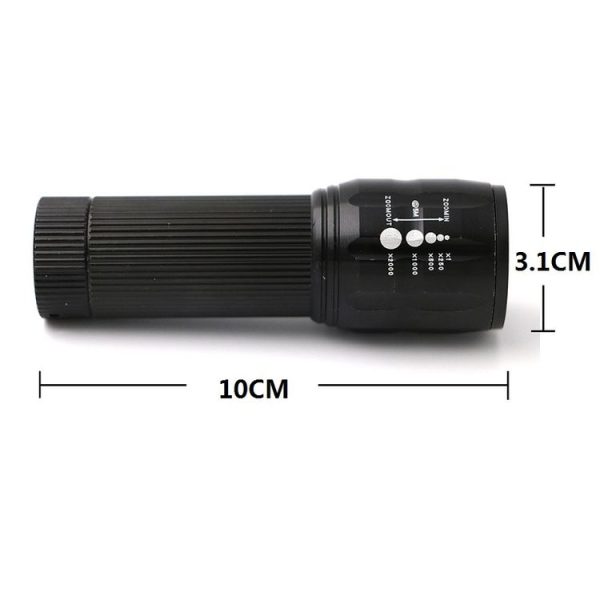 2 PCS Three-Speed Zoom LED Flashlight Mini Aluminum Flashlight (Black) - Image 2