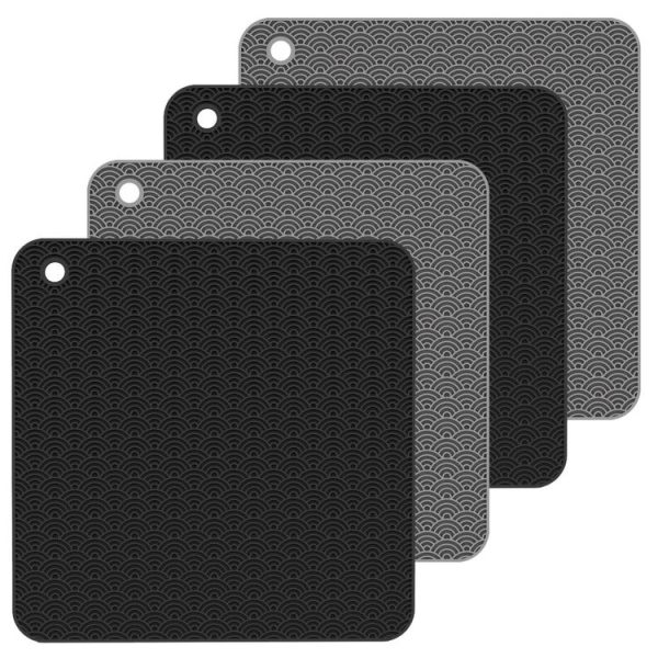 Geometry Kitchen Silicone Pot Holder Heat Insulation Pad Square (Black) - Image 2