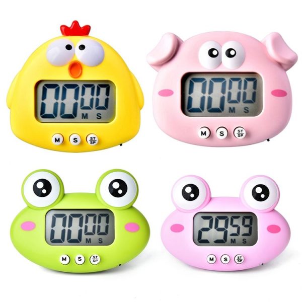Kitchen Baking Cartoon Animal Electronic Timer Alarm Clock Student Learning Timer (Pink Frog) - Image 3