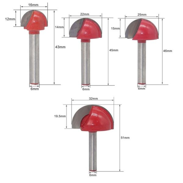 4 PCS / Set 16-32mm 6 Shank Lace Round Cutter Woodworking Relief Milling Cutter - Image 3