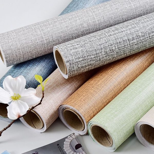 PVC Imitation Cloth Self-Adhesive Wallpaper Waterproof Thick Wall Stickers TV Background Wall Decoration Linen Wallpaper Size: 60cm x 3m (Deep Gray A604) - Image 3