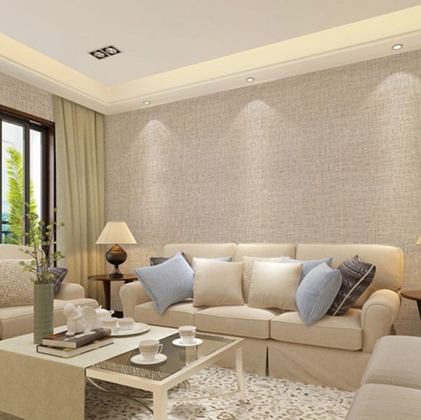 PVC Imitation Cloth Self-Adhesive Wallpaper Waterproof Thick Wall Stickers TV Background Wall Decoration Linen Wallpaper Size: 60cm x 3m (Deep Gray A604) - Image 5