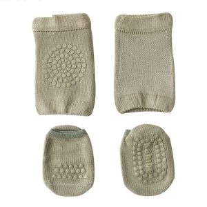 Summer Children Knee Pads Baby Floor Socks Baby Non-Slip Crawling Sports Protection Suit S 0-1 Years Old (Light Army Green)