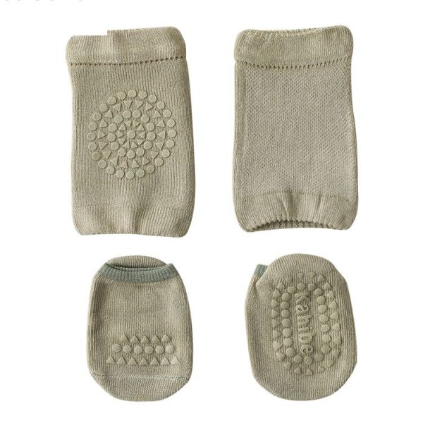 Summer Children Knee Pads Baby Floor Socks Baby Non-Slip Crawling Sports Protection Suit S 0-1 Years Old (Light Army Green)