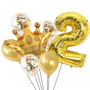 2 PCS Birthday Baby Children Golden Crown Aluminum Film Number Balloon Set Wedding Scene Decoration (Number 2)