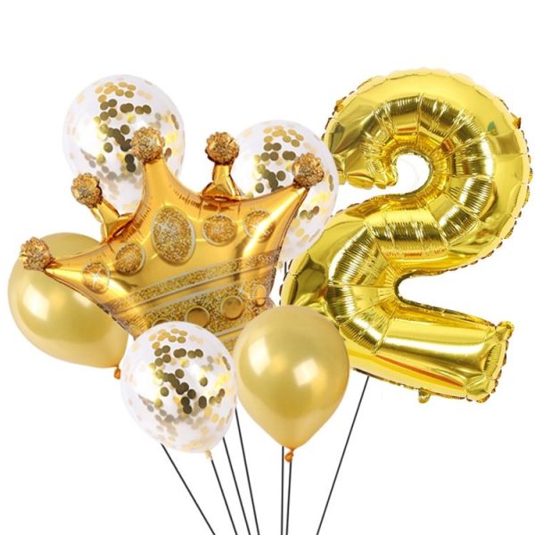 2 PCS Birthday Baby Children Golden Crown Aluminum Film Number Balloon Set Wedding Scene Decoration (Number 2)
