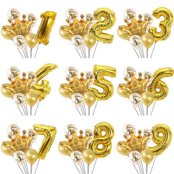 2 PCS Birthday Baby Children Golden Crown Aluminum Film Number Balloon Set Wedding Scene Decoration (Number 2) - Image 2