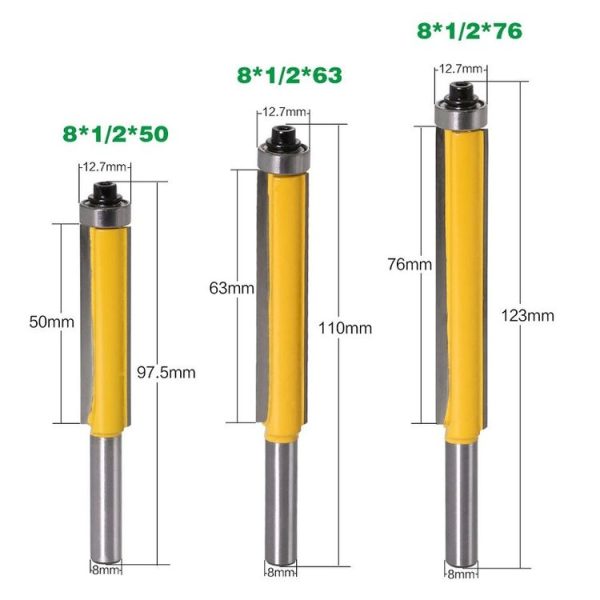 8-Handle Extended Trimming Cutter With Bearing Woodworking Line Milling Cutter, Specification: 3 PCS / Set - Image 2