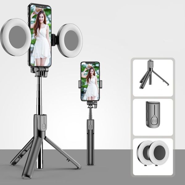 MAR-19K Dual Fill Light Selfie Stick Bluetooth Mobile Phone Lazy Bracket Tripod Desktop Live Broadcast Device (Black)