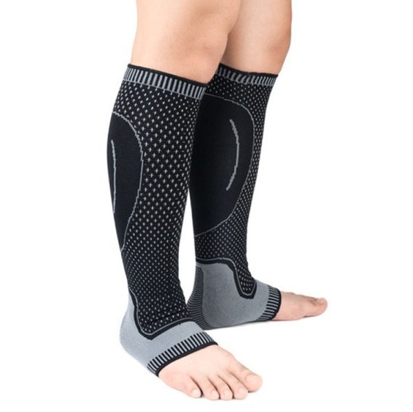 Lengthened Sports Protective Calf Cover Knitted Breathable Pressure Leg Cover Basketball Football Mountaineering Protective Gear, Specification: M (Black Gray)