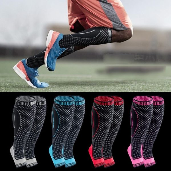 Lengthened Sports Protective Calf Cover Knitted Breathable Pressure Leg Cover Basketball Football Mountaineering Protective Gear, Specification: M (Black Gray) - Image 2