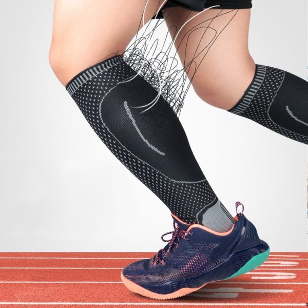 Lengthened Sports Protective Calf Cover Knitted Breathable Pressure Leg Cover Basketball Football Mountaineering Protective Gear, Specification: M (Black Gray) - Image 5
