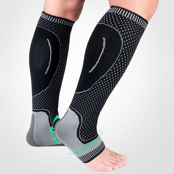 Lengthened Sports Protective Calf Cover Knitted Breathable Pressure Leg Cover Basketball Football Mountaineering Protective Gear, Specification: M (Black Gray) - Image 6