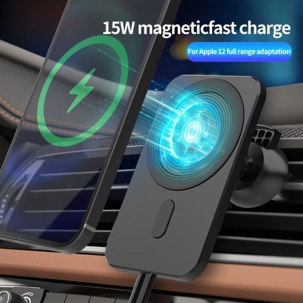 N16 10W Car Air Outlet + Suction Cup Magsafe Magnetic Phone Universal Wireless Charger Holder (Green) - Image 3