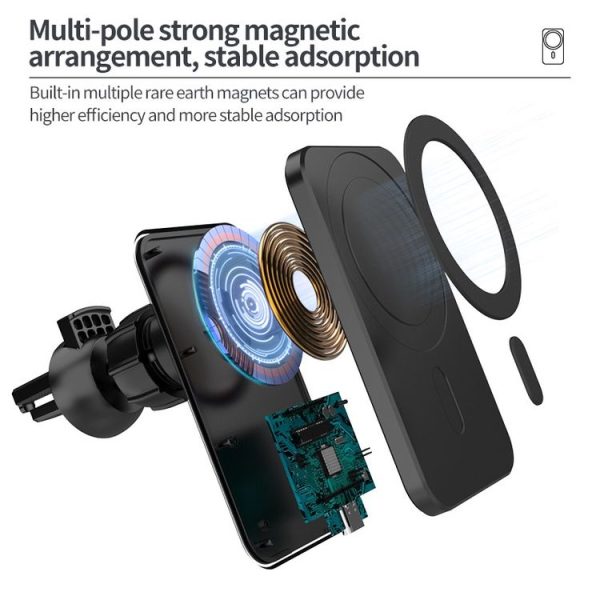 N16 10W Car Air Outlet + Suction Cup Magsafe Magnetic Phone Universal Wireless Charger Holder (Green) - Image 5