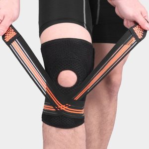 Sports Spring Supported Knee Brace Compression Protection Patella Riding Protective Gear, One Size (Black / Orange)