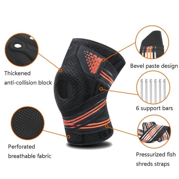 Sports Spring Supported Knee Brace Compression Protection Patella Riding Protective Gear, One Size (Black / Orange) - Image 3