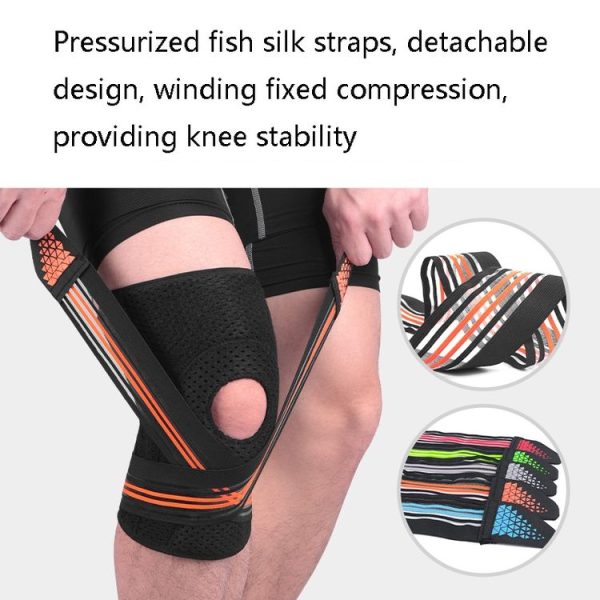 Sports Spring Supported Knee Brace Compression Protection Patella Riding Protective Gear, One Size (Black / Orange) - Image 4