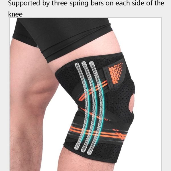 Sports Spring Supported Knee Brace Compression Protection Patella Riding Protective Gear, One Size (Black / Orange) - Image 5