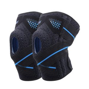 AOLIKES HX-7909 Tie Spring Support Silicone Knee Pad Mountaineering Riding Running Basketball Sweat-Absorbent Breathable Knee Pad (Black Blue)