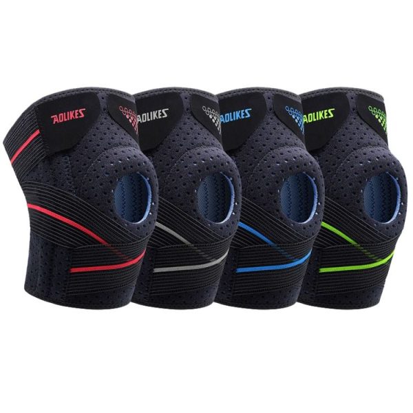 AOLIKES HX-7909 Tie Spring Support Silicone Knee Pad Mountaineering Riding Running Basketball Sweat-Absorbent Breathable Knee Pad (Black Blue) - Image 2