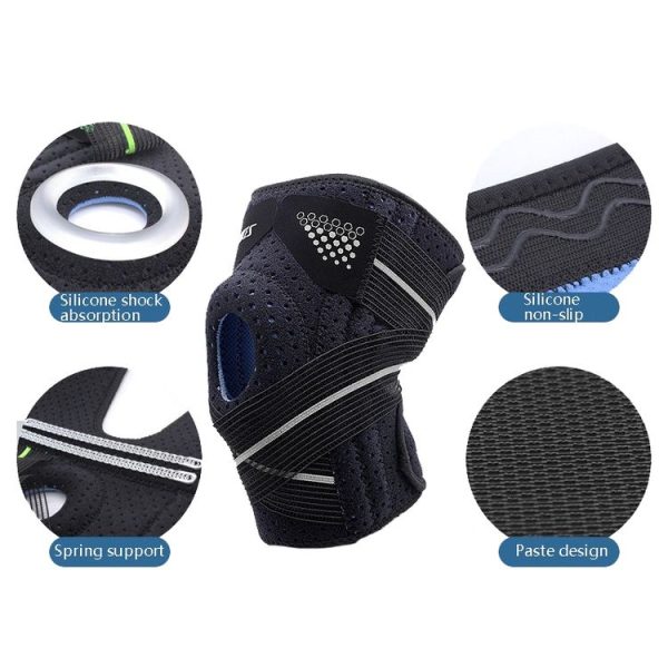 AOLIKES HX-7909 Tie Spring Support Silicone Knee Pad Mountaineering Riding Running Basketball Sweat-Absorbent Breathable Knee Pad (Black Blue) - Image 3