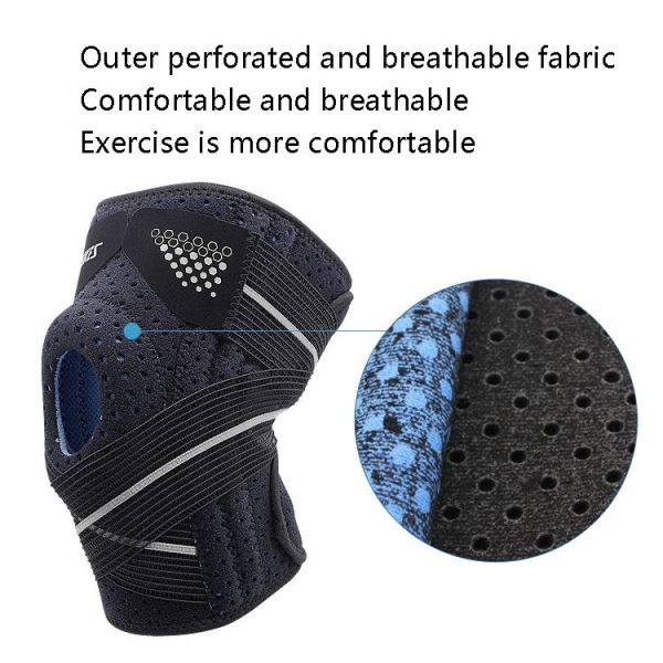 AOLIKES HX-7909 Tie Spring Support Silicone Knee Pad Mountaineering Riding Running Basketball Sweat-Absorbent Breathable Knee Pad (Black Blue) - Image 4