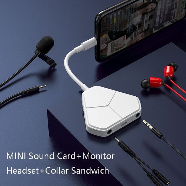 Xiaotian 5 In 1 Sound Card Adapter Microphone Phone Universal Adapter, Style: MINI Sound Card+Monitor Headset+Collar Sandwich - Image 2