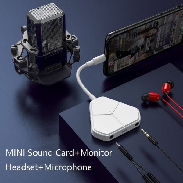 Xiaotian 5 In 1 Sound Card Adapter Microphone Phone Universal Adapter, Style: MINI Sound Card+Monitor Headset+Microphone - Image 2