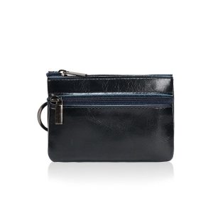 AP122 Leather Mini Multifunctional Coin Purse Small Card Holder Retro Zipper Short Clutch (Navy Blue)