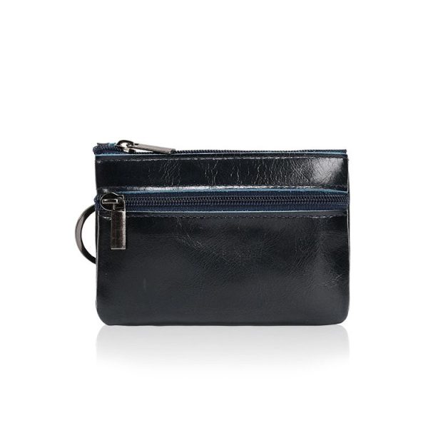 AP122 Leather Mini Multifunctional Coin Purse Small Card Holder Retro Zipper Short Clutch (Navy Blue)