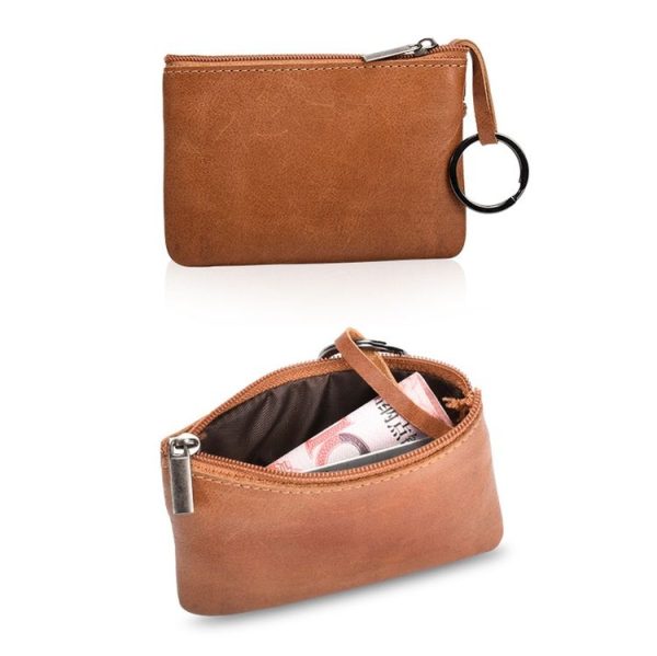 AP122 Leather Mini Multifunctional Coin Purse Small Card Holder Retro Zipper Short Clutch (Navy Blue) - Image 4