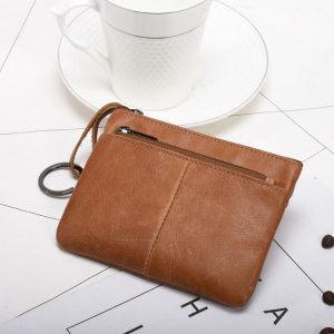 AP127 Men / Ladies Change Clutch Zipper Wallet Short Cowhide Card Holder (Brown)