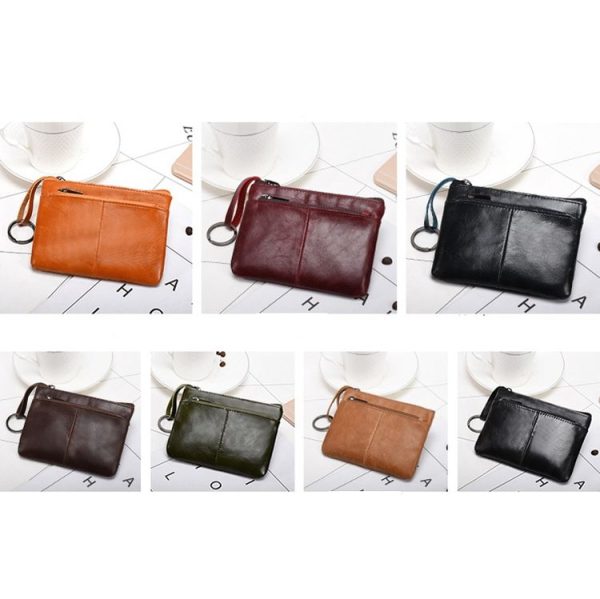AP127 Men / Ladies Change Clutch Zipper Wallet Short Cowhide Card Holder (Brown) - Image 2