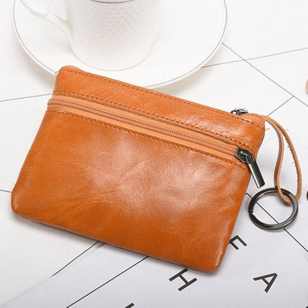 AP127 Men / Ladies Change Clutch Zipper Wallet Short Cowhide Card Holder (Brown) - Image 3