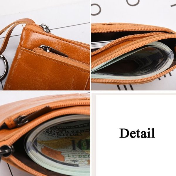 AP127 Men / Ladies Change Clutch Zipper Wallet Short Cowhide Card Holder (Brown) - Image 4