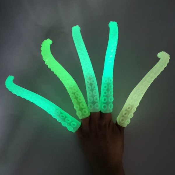 10 PCS TPR Soft Plastic Octopus Tentacles Finger Cover Toys Tricky Prank Finger Puppet, Random Color Delivery (Fluorescent)