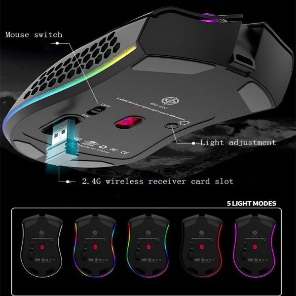 K-Snake BM600 1600 DPI 7-keys Hollow Lightweight Wireless Charging RGB Colorful Gaming Mouse (Wireless BM600 White) - Image 6