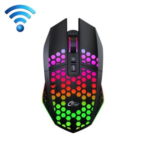 8 Keys 1200DPI Office Games Hollow Luminous Wireless Mouse (Black)