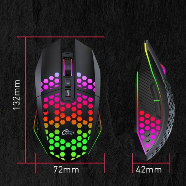 8 Keys 1200DPI Office Games Hollow Luminous Wireless Mouse (Black) - Image 3