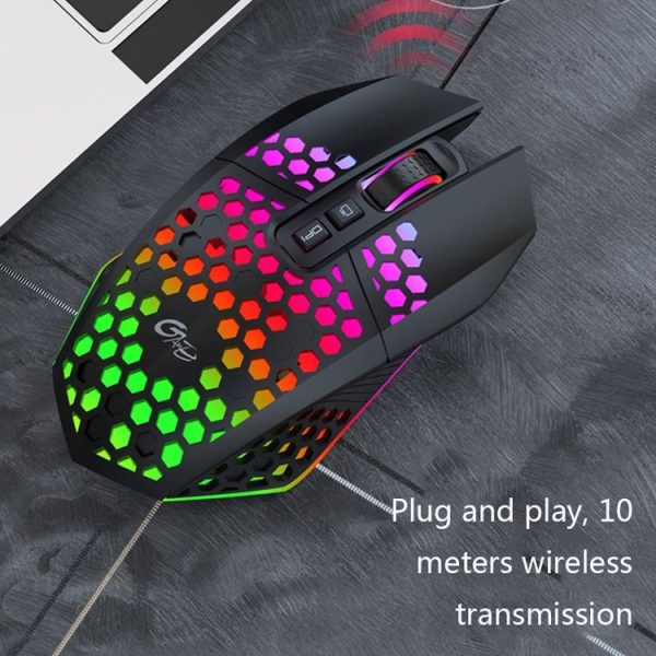 8 Keys 1200DPI Office Games Hollow Luminous Wireless Mouse (Black) - Image 4