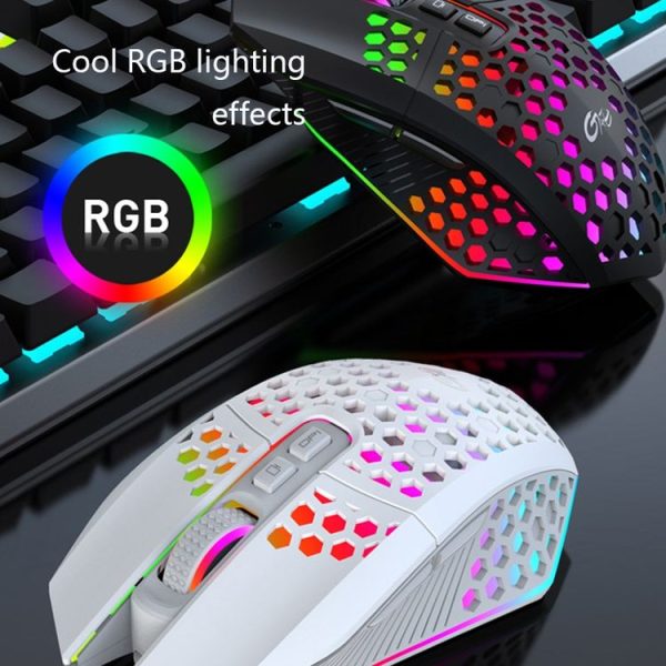 8 Keys 1200DPI Office Games Hollow Luminous Wireless Mouse (Black) - Image 5
