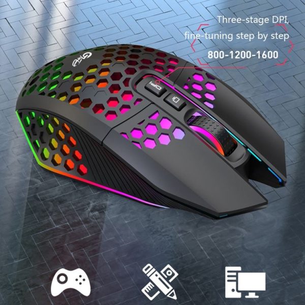 8 Keys 1200DPI Office Games Hollow Luminous Wireless Mouse (Black) - Image 7
