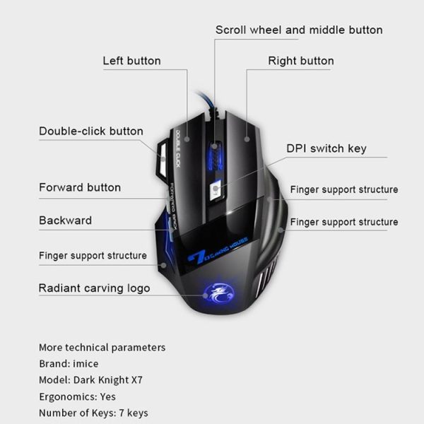 IMICE X7 2400 DPI 7-Key Wired Gaming Mouse with Colorful Breathing Light, Cable Length: 1.8m (Skin Black Color Box Version) - Image 7