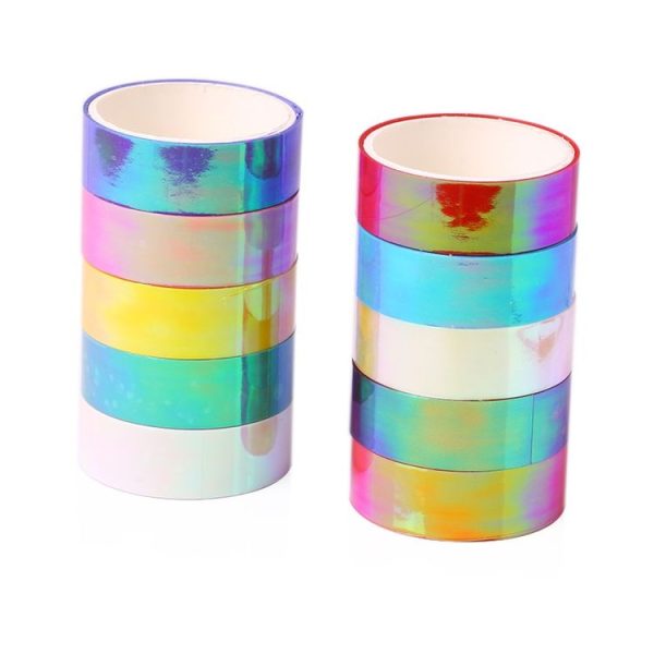 10 in 1 Colorful Laser Paper Tape Rainbow Gravity Can Tear DIY Hand Debt Decoration Beauty Sticker - Image 3