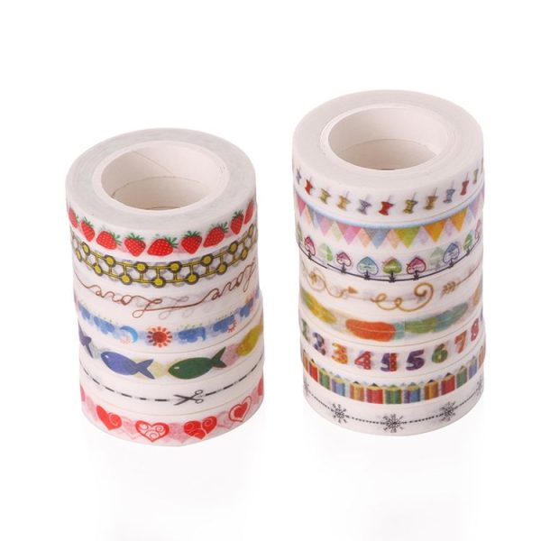 10pcs Paper Tape Hand Ledger Decoration Sticker, 8mmx10m (Small Colorful Flag SM-26) - Image 2