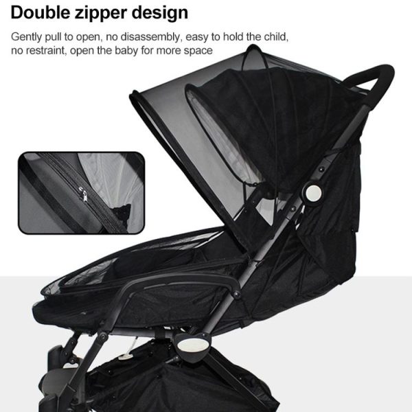 Summer Stroller Mosquito Net Full Cover Multi-Purpose Encrypted Trolley Mosquito Net (Black Net) - Image 3