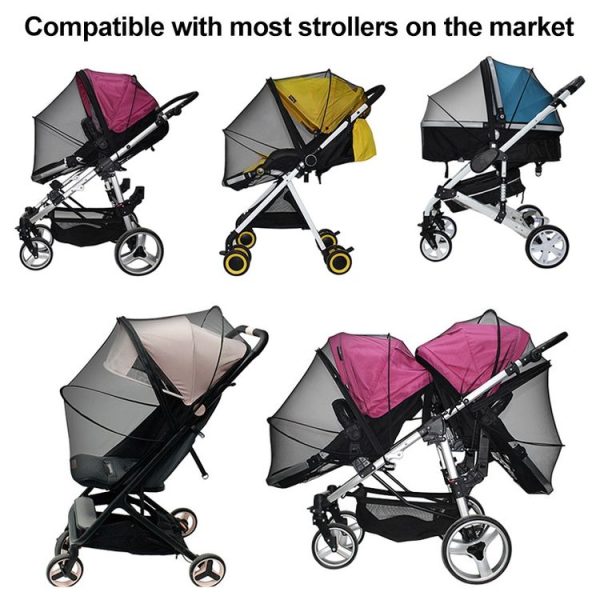 Summer Stroller Mosquito Net Full Cover Multi-Purpose Encrypted Trolley Mosquito Net (Black Net) - Image 5